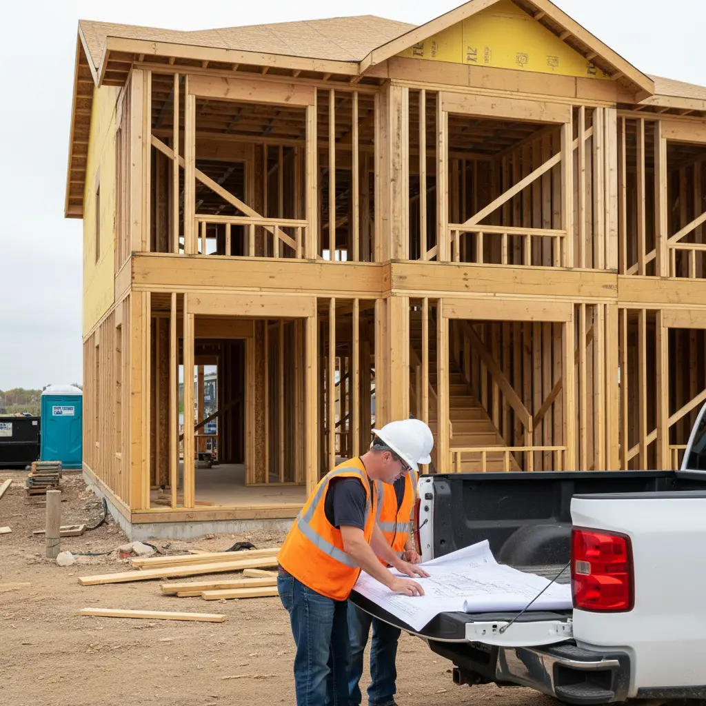 Tycore Built Team reviewing accurate blueprints on site